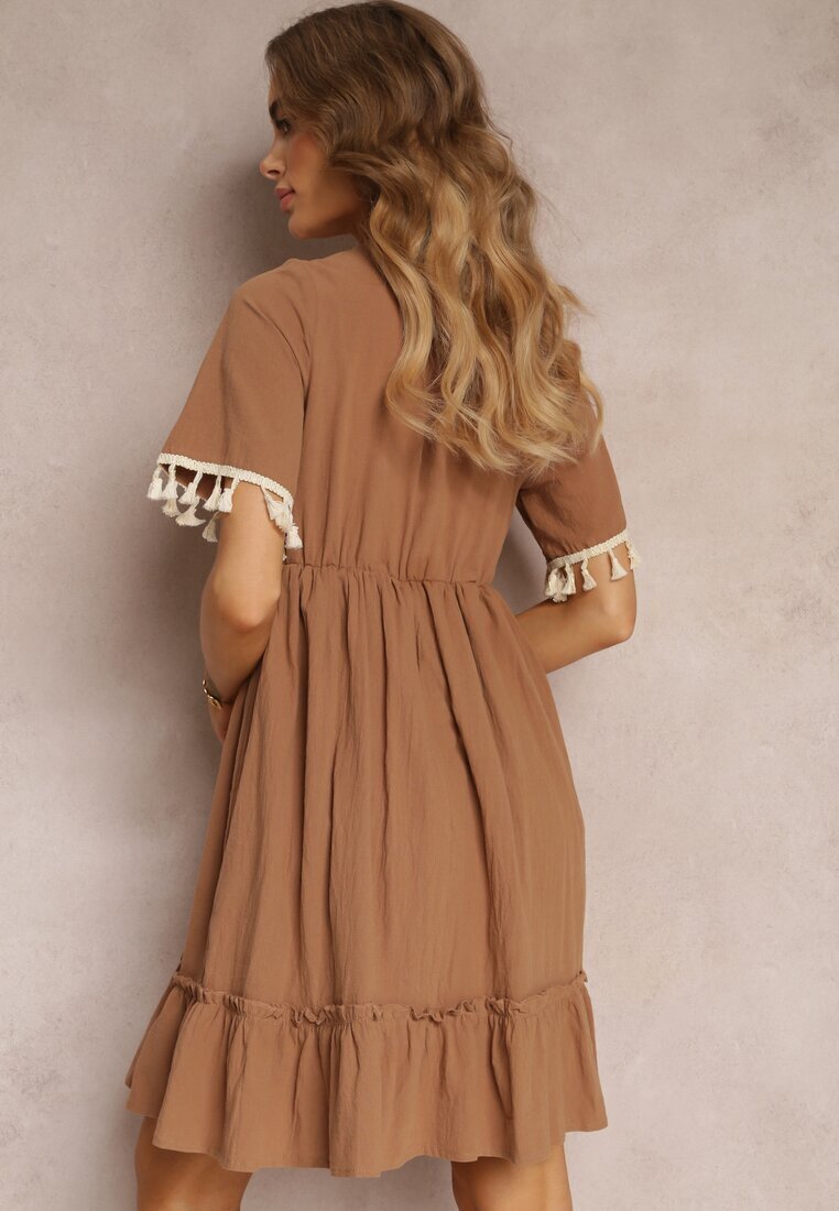 moni&co Rochie Mini Maro cu Elastic în Talie și Bandă Decorativă cu Paiete Ofelifia