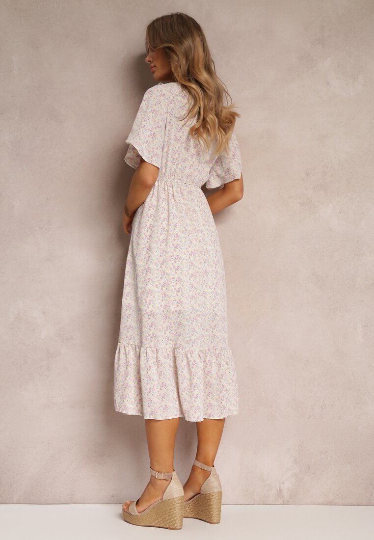 moni&co Rochie Roz-Violetă Midi cu Volane Decolteu Petrecut și Elastic în Talie Denila