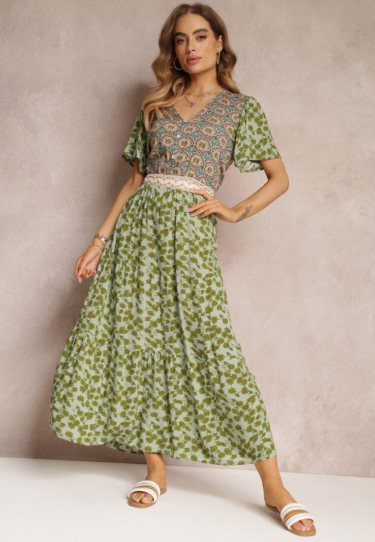 moni&co Rochie Verde închis Evazată Maxi din Vâscoză Ophitria