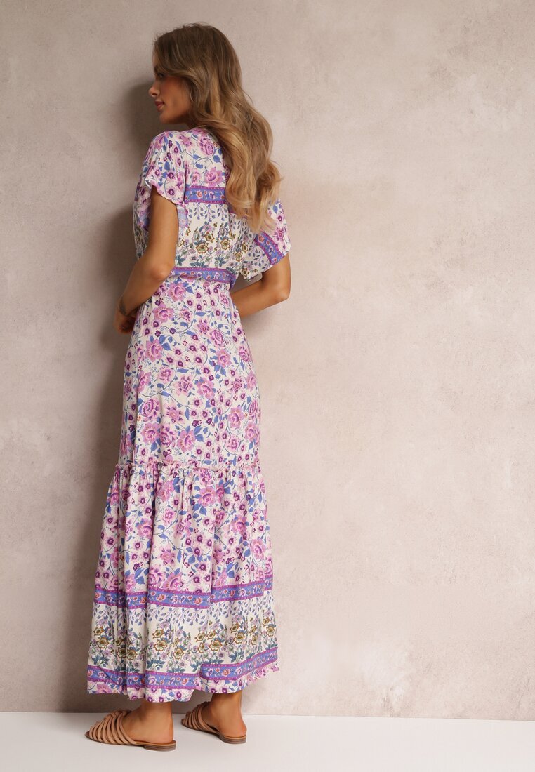 moni&co Rochie Violetă Maxi cu șnur în talie și inserție din dantelă la decolteu Mererid