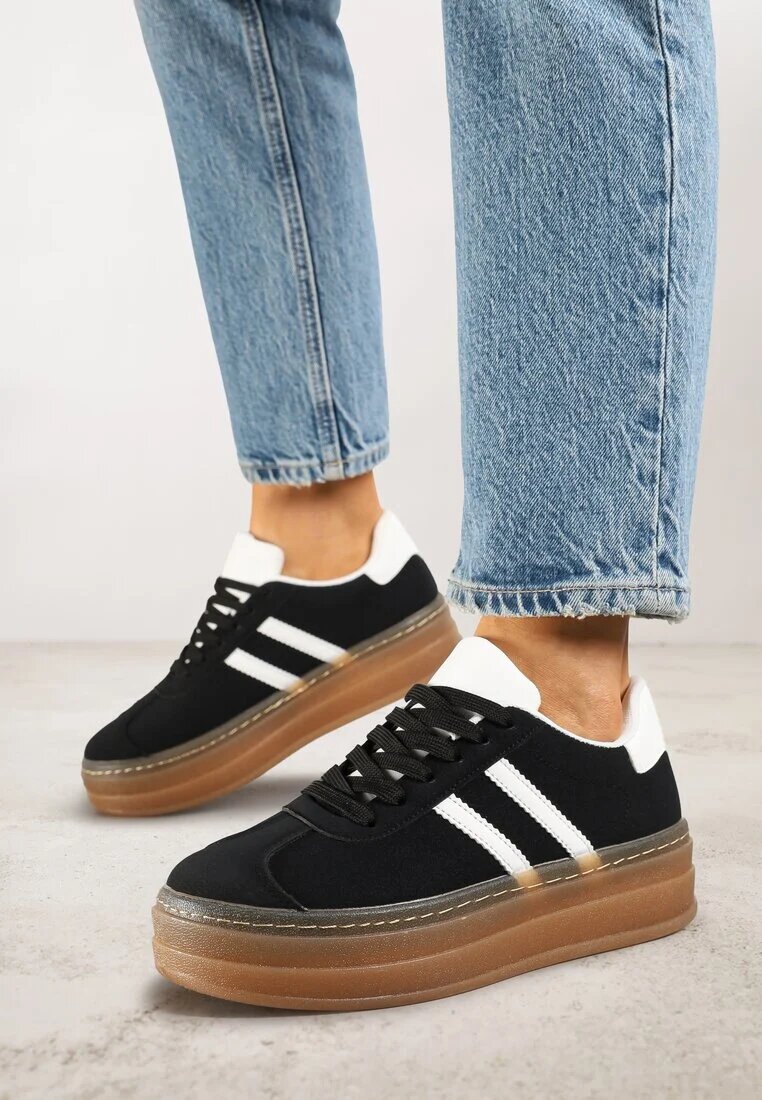 mulanka Adidași Negre pe Platformă Embosată Decorate cu Curele Felainora