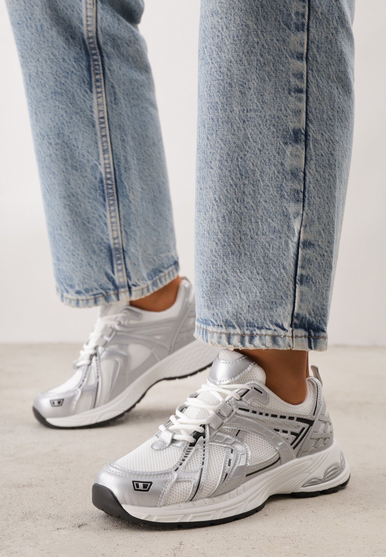 mulanka Pantofi sport Dad Shoes cu upper din plasă pe talpă din spumă Anotea Albi