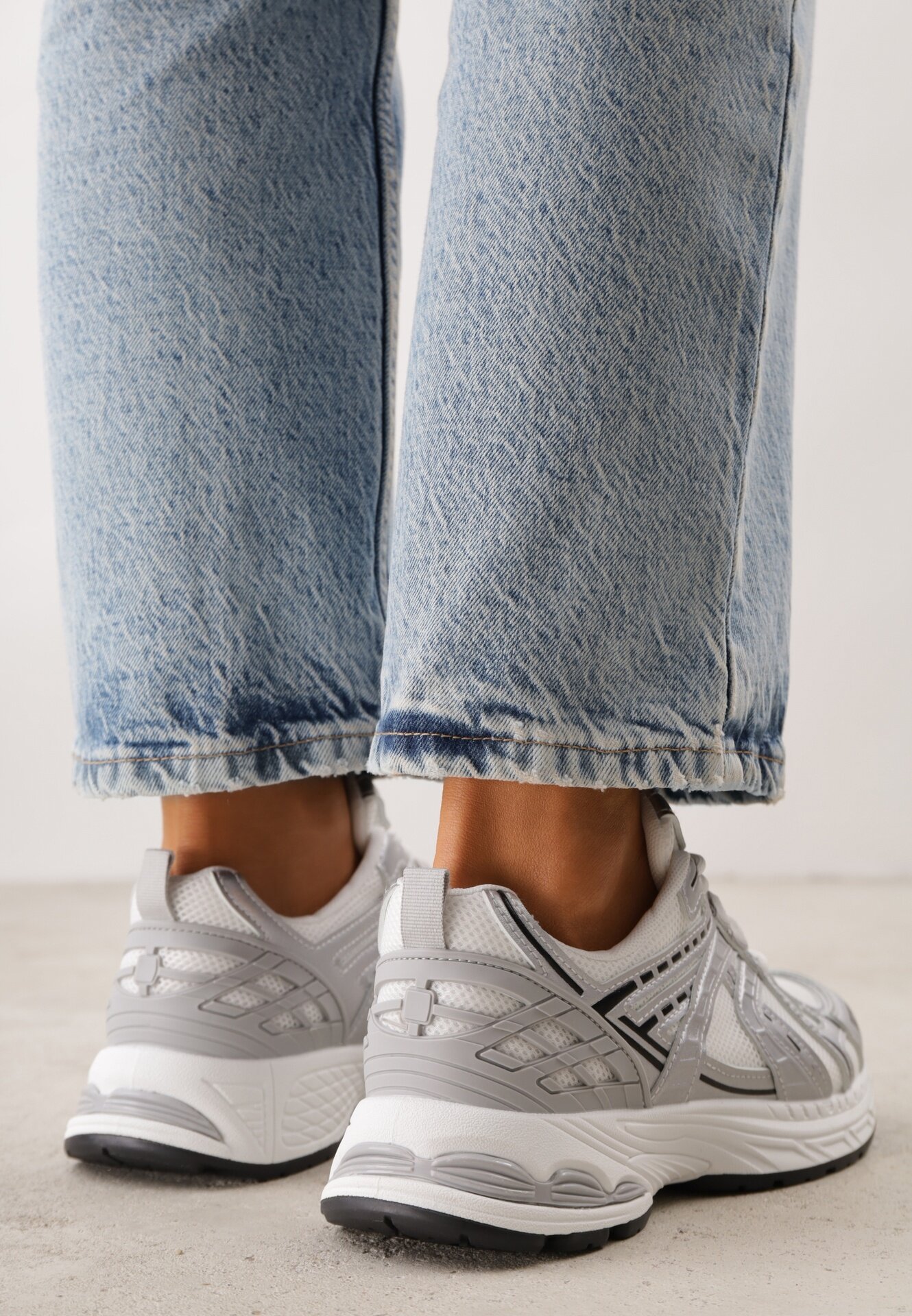 mulanka Pantofi sport Dad Shoes cu upper din plasă pe talpă din spumă Anotea Albi