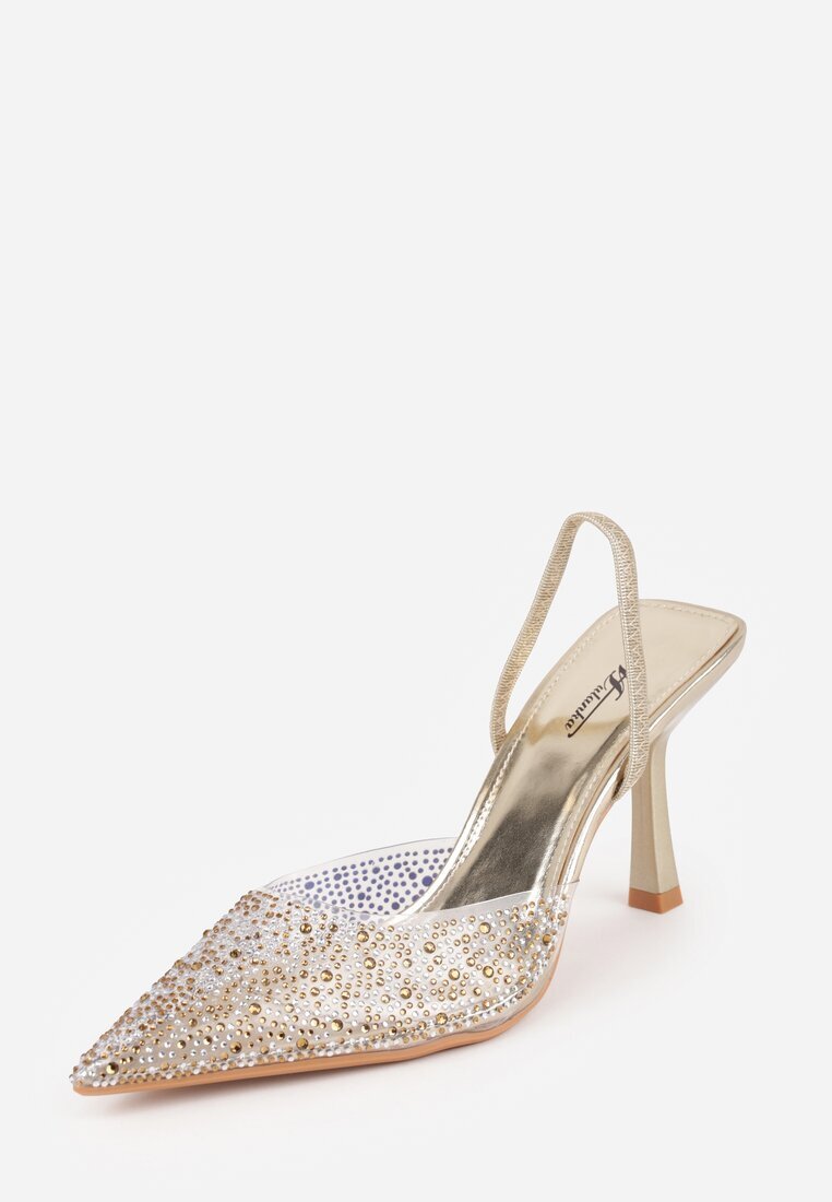 mulanka Pantofi stiletto Aurii cu Călcâi Descoperit și Vârf Transparent cu Zirconii Kalinata
