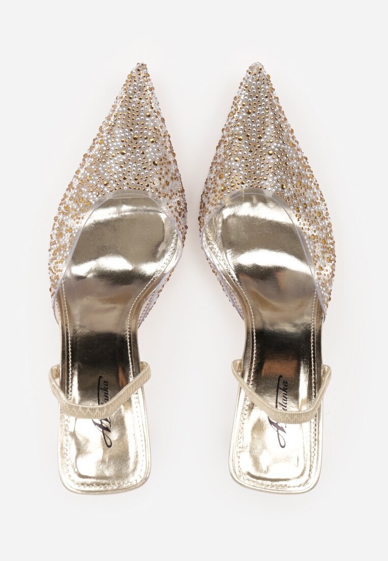 mulanka Pantofi stiletto Aurii cu Călcâi Descoperit și Vârf Transparent cu Zirconii Kalinata