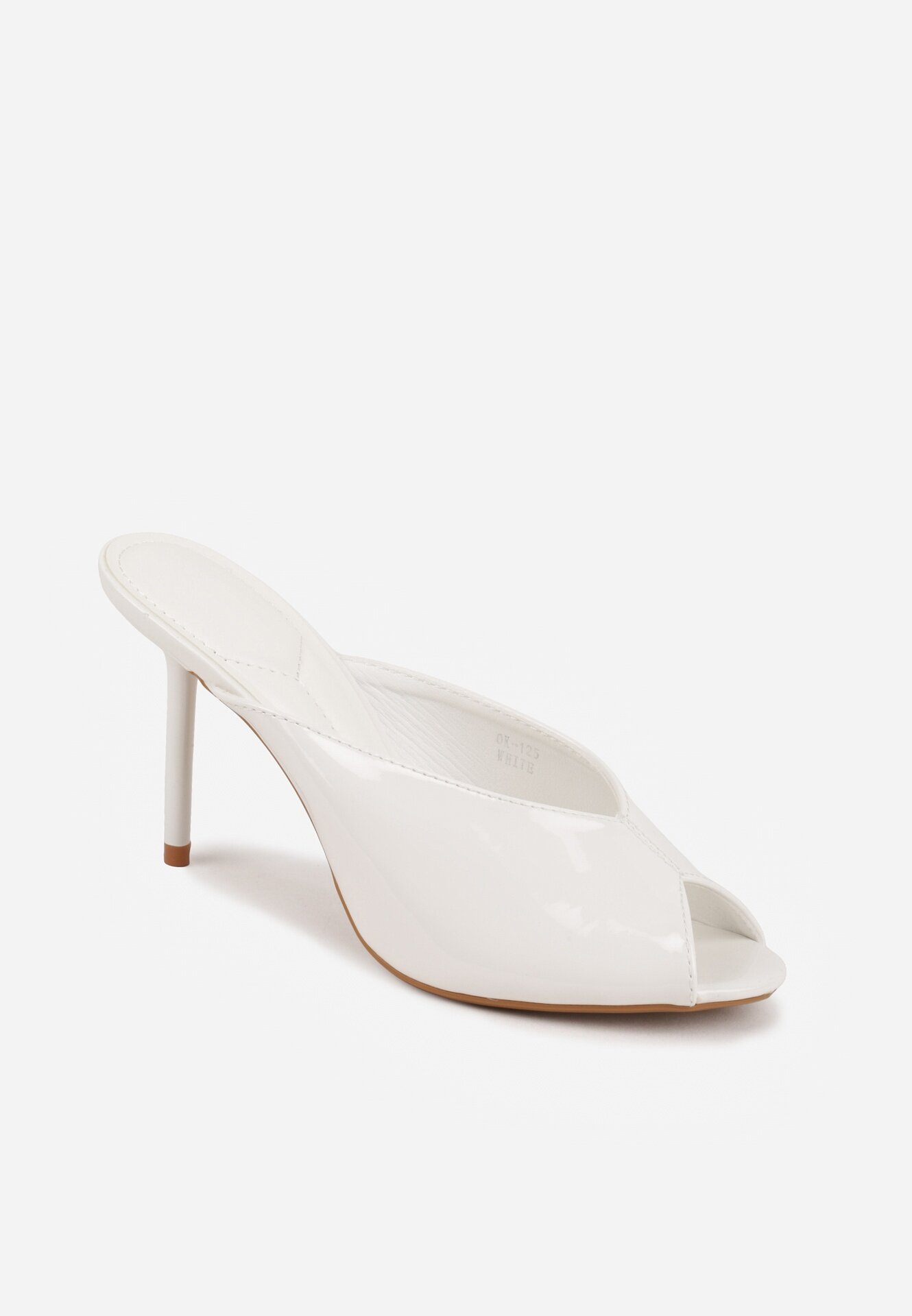 mulanka Papuci Albe Peep Toe cu toc cui cu aspect lăcuit Sharvyra