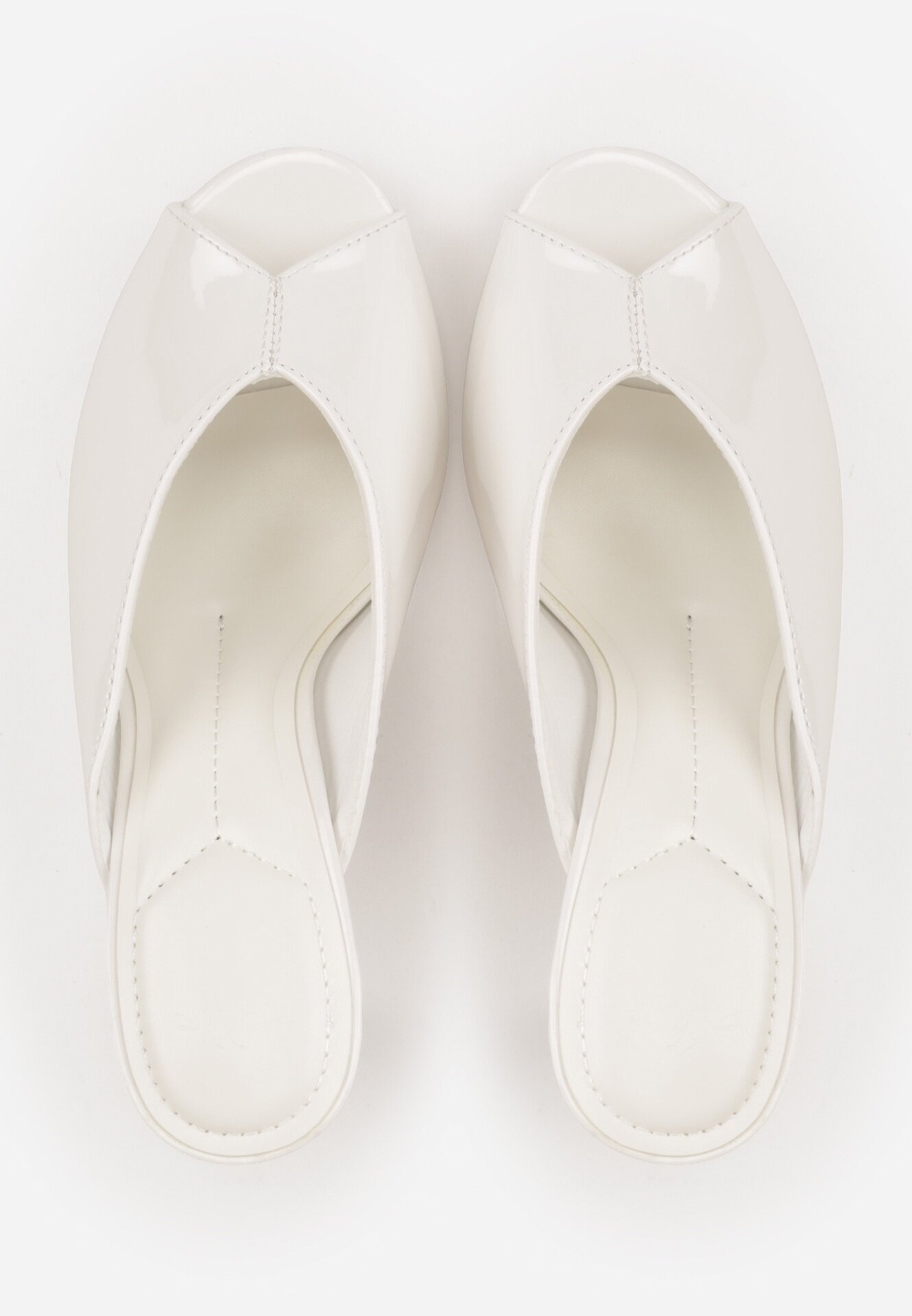 mulanka Papuci Albe Peep Toe cu toc cui cu aspect lăcuit Sharvyra