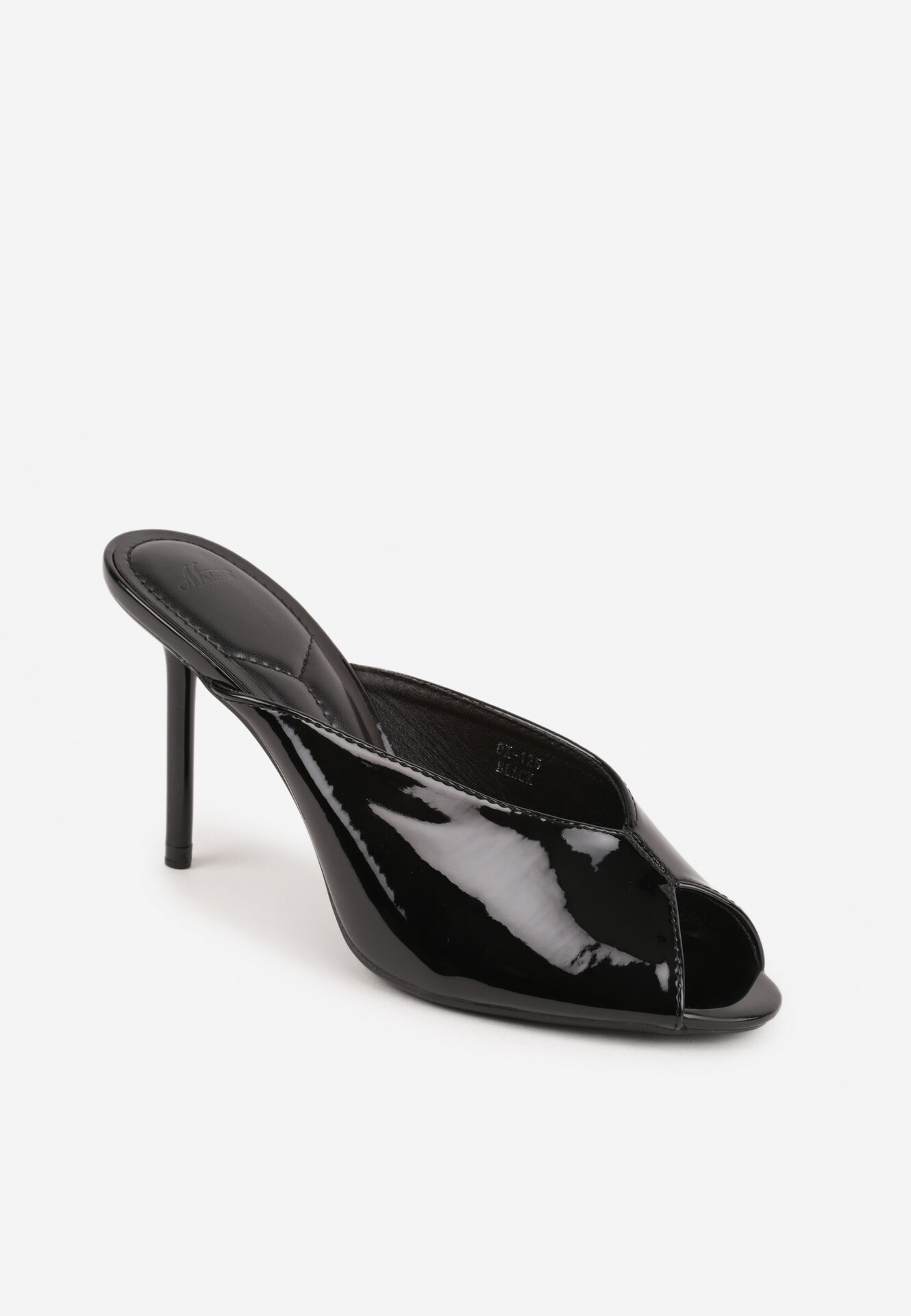mulanka Papuci Negre Peep Toe cu toc stiletto lăcuit Sharvyra