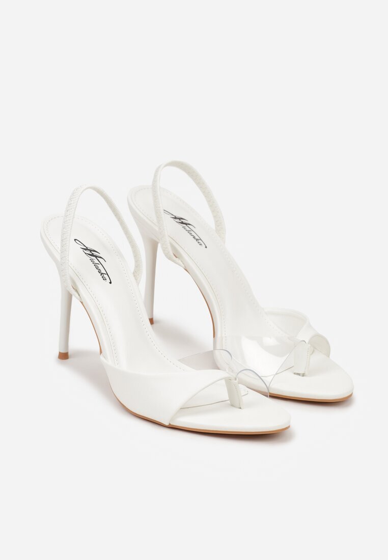 mulanka Sandale Albe cu Toc Stiletto cu Elemente Transparente Xilxaris