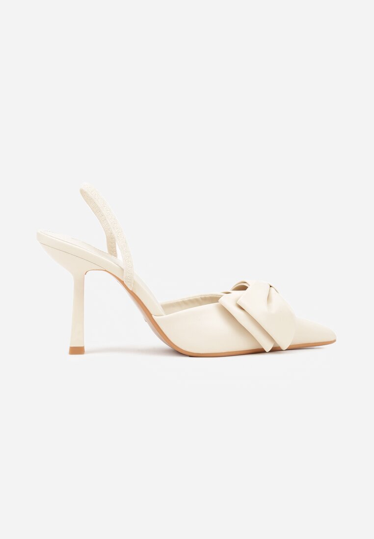 mulanka Sandale bej cu toc stiletto Slingback decorate cu fundă Terrafera