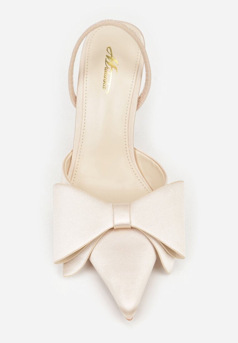 mulanka Sandale Bej De satin cu toc stiletto Slingback Decorate cu fundă Daemoris