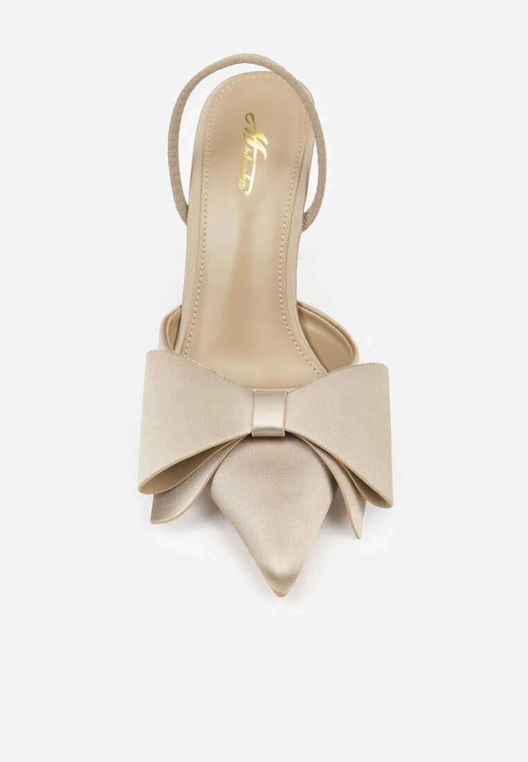 mulanka Sandale bej închis satinate pe toc stiletto Slingback decorate cu fundă Daemoris