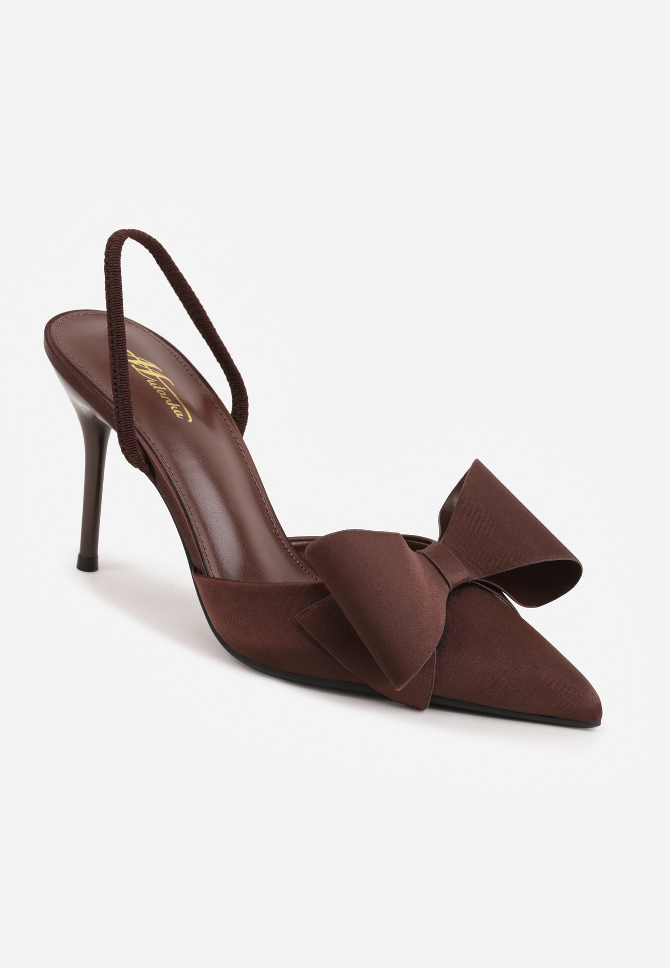 mulanka Sandale Maro Satinate cu toc subțire Slingback Decorați cu fundiță Daemoris