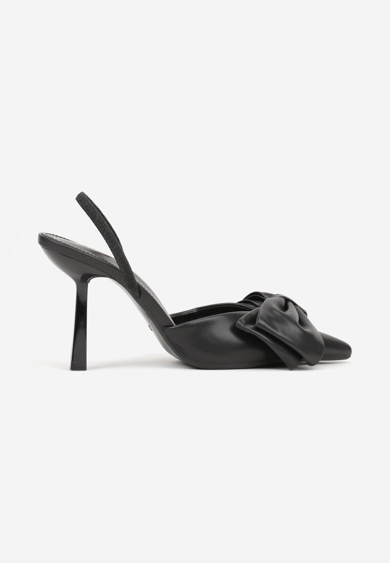 mulanka Sandale Negre stiletto slingback decorate cu fundă Terrafera