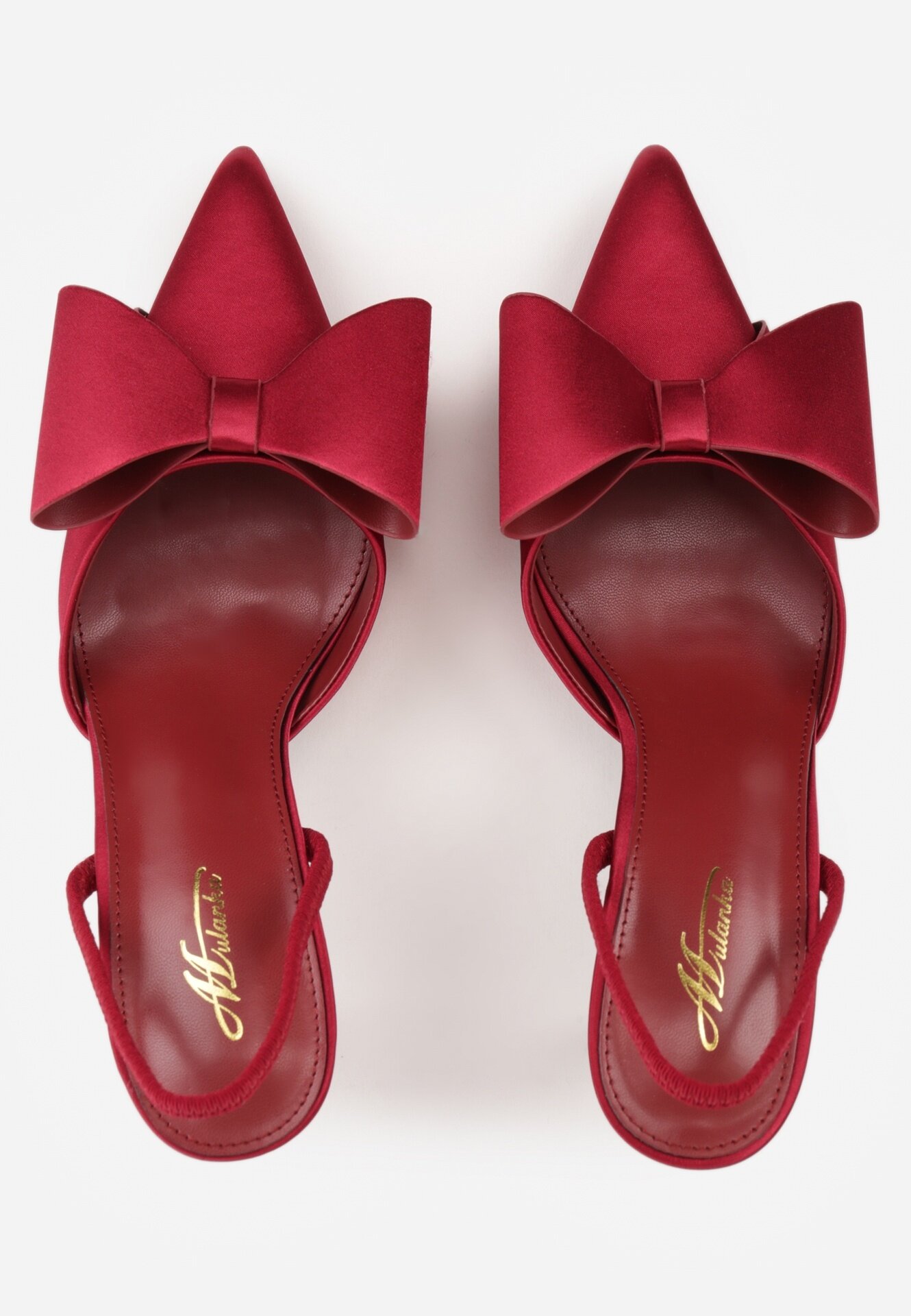 mulanka Sandale Vișinii de satin cu toc stiletto Slingback decorate cu fundă Daemoris