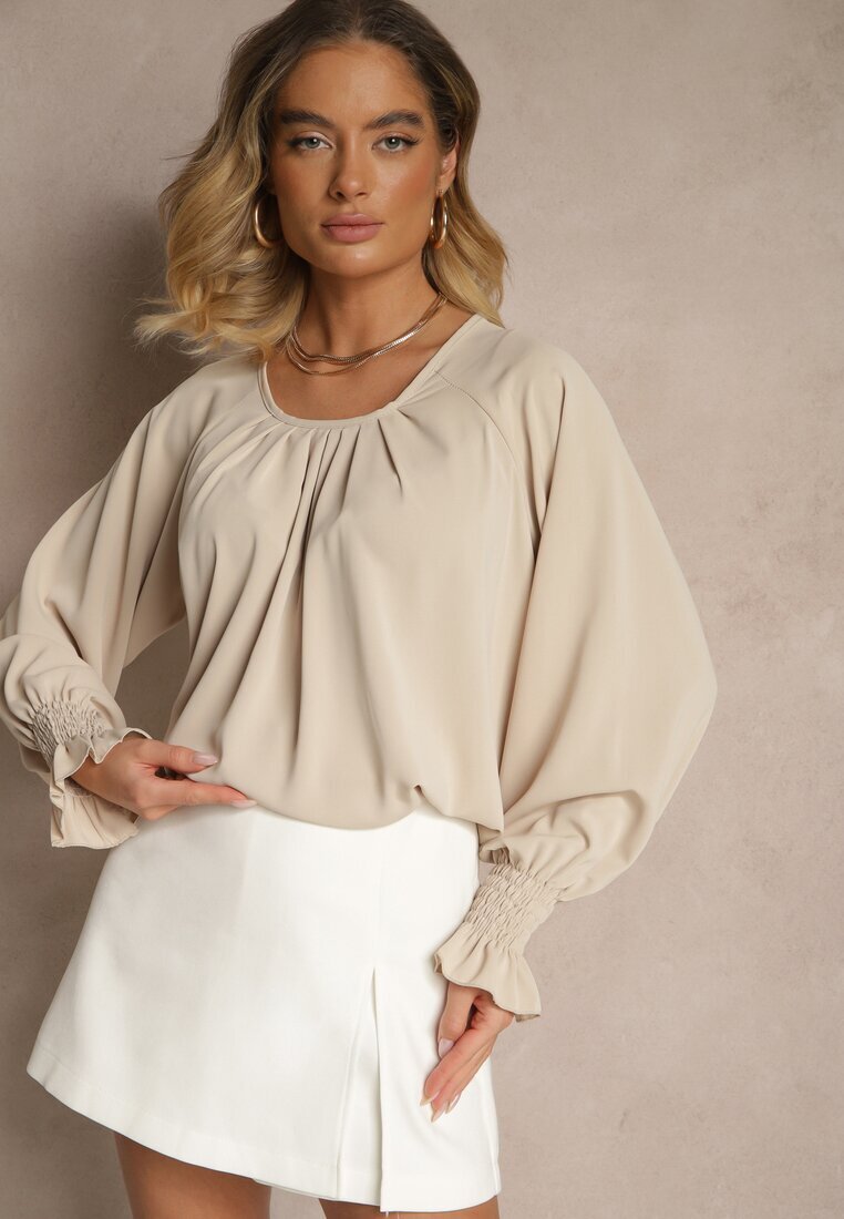 new collection Bluză Bej Decorată cu încrețituri Emirana