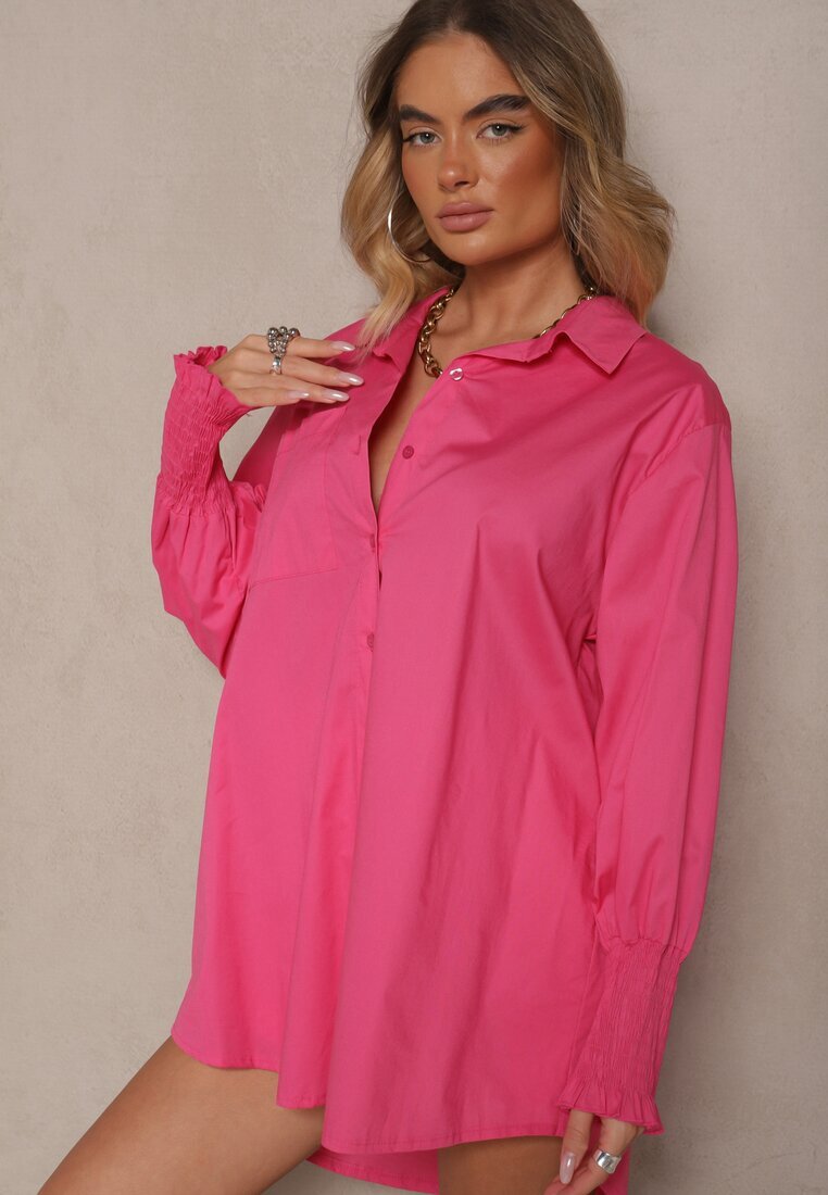 new collection Cămașă Fucsia din Bumbac Decorată cu Volane și Încrețituri Liorale