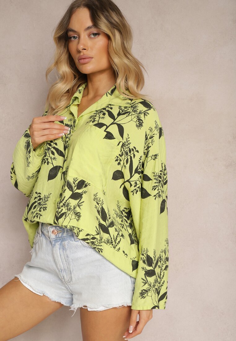 new collection Cămașă Verde din Vascoză Decorată Buzunar Finamla