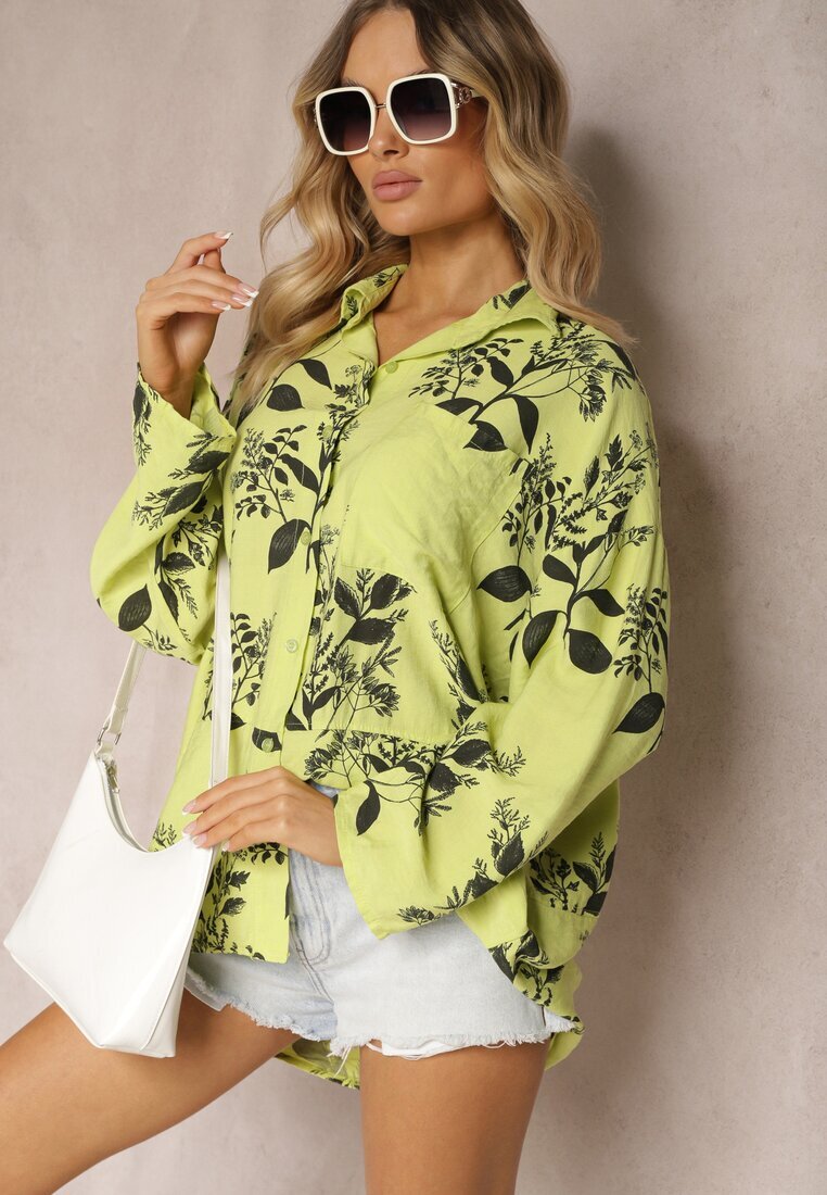 new collection Cămașă Verde din Vascoză Decorată Buzunar Finamla