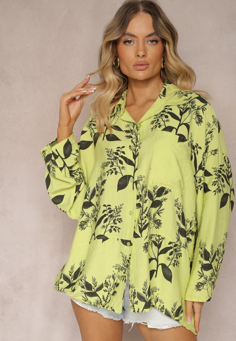 new collection Cămașă Verde din Vascoză Decorată Buzunar Finamla