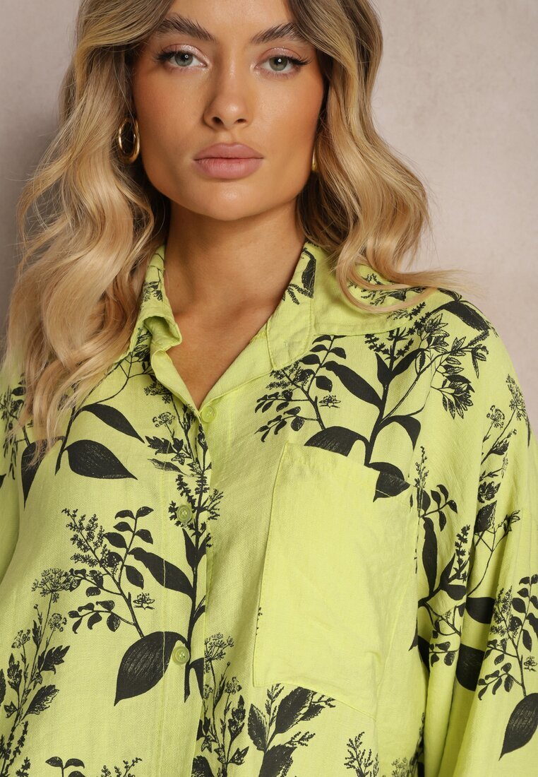 new collection Cămașă Verde din Vascoză Decorată Buzunar Finamla