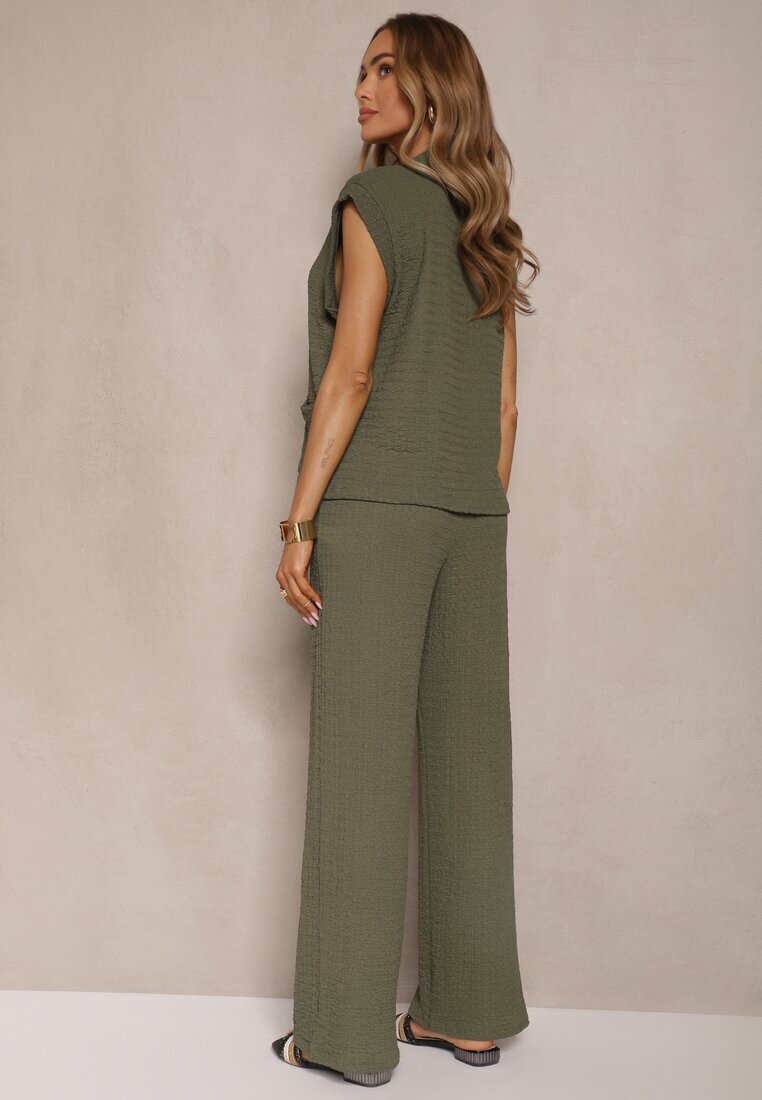 new collection Compleu Verde închis Bluză stil vestă cu broșe decorative și Pantaloni Sadessae