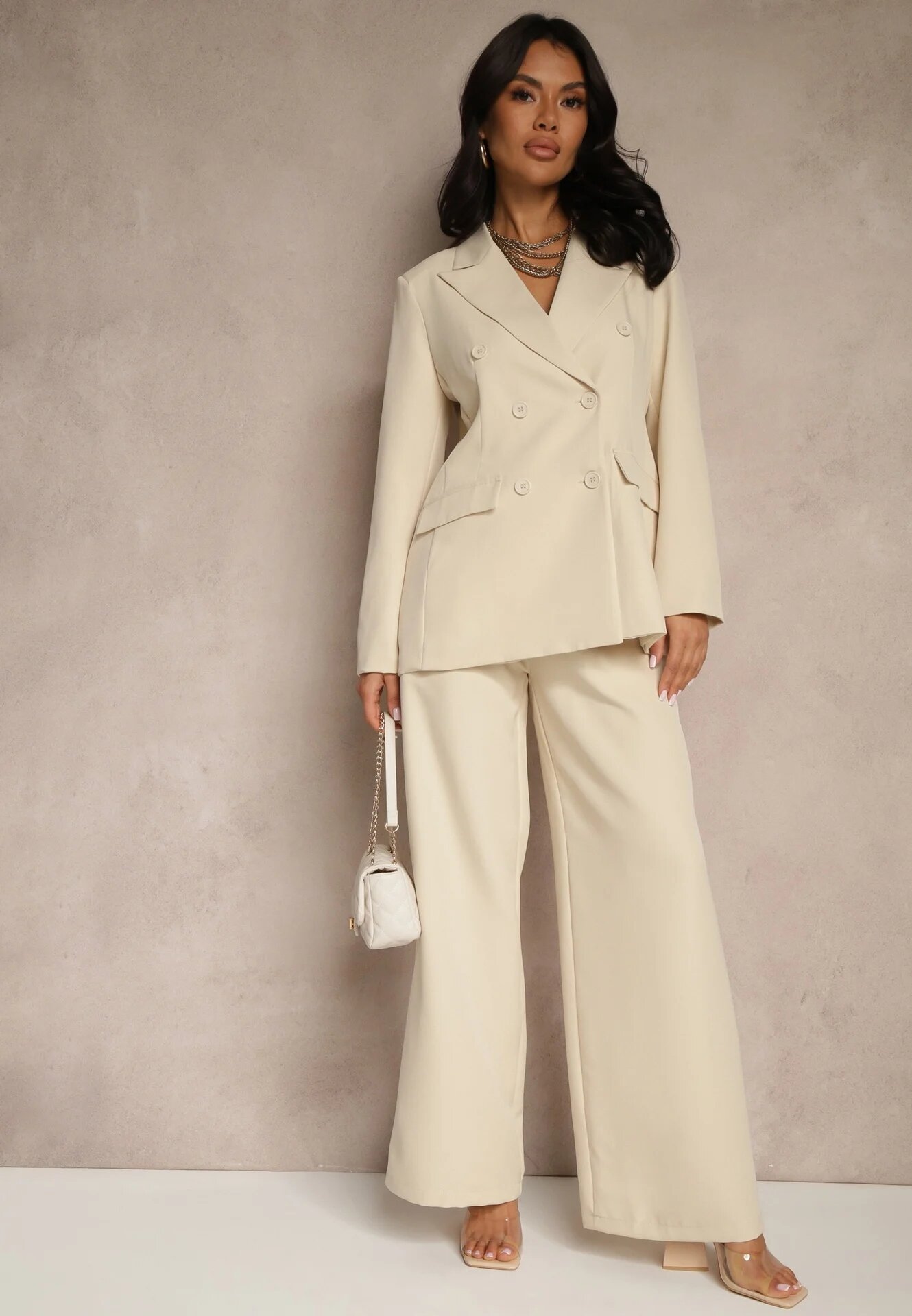 new collection Costum Bej Pantaloni și Sacou cu Umerii Întăriți Sonavienna