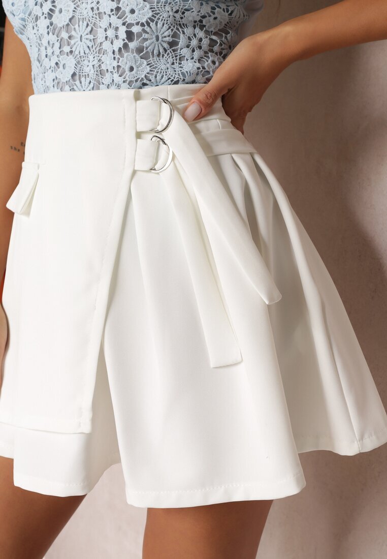 new collection Fustă Albă petrecută mini stil cargo cu curele Eire