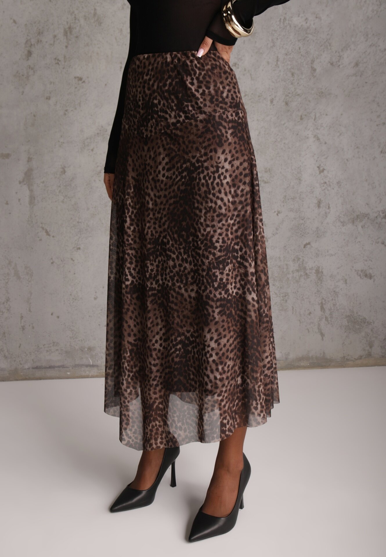 new collection Fustă neregulată cu imprimeu leopard din șifon de vâscoză Ceritellia Maro