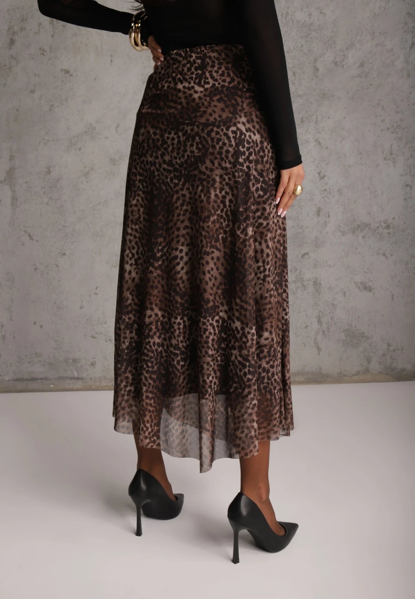 new collection Fustă neregulată cu imprimeu leopard din șifon de vâscoză Ceritellia Maro