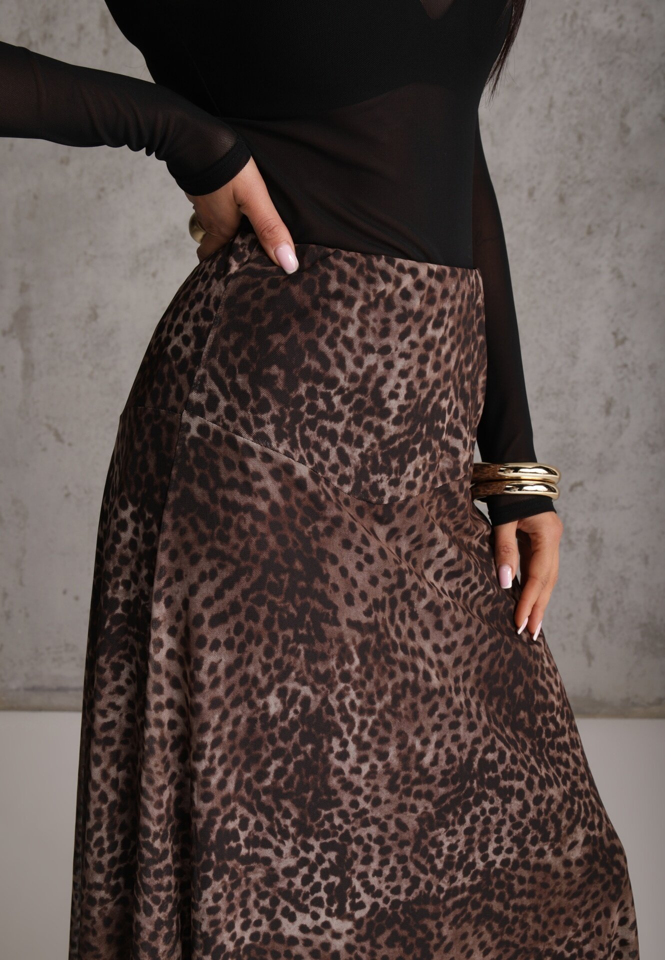 new collection Fustă neregulată cu imprimeu leopard din șifon de vâscoză Ceritellia Maro