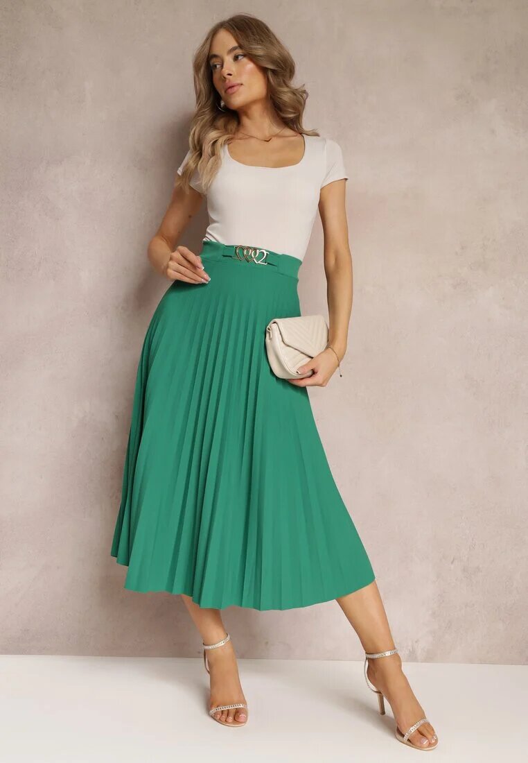 new collection Fustă Plisată Verde închis cu elastic în talie și cu inimioare Pearlis