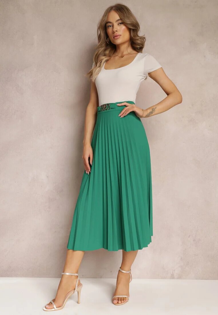 new collection Fustă Plisată Verde închis cu elastic în talie și cu inimioare Pearlis