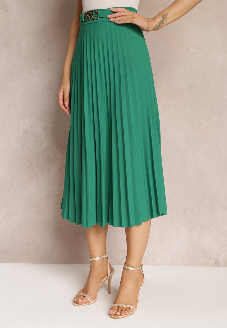 new collection Fustă Plisată Verde închis cu elastic în talie și cu inimioare Pearlis