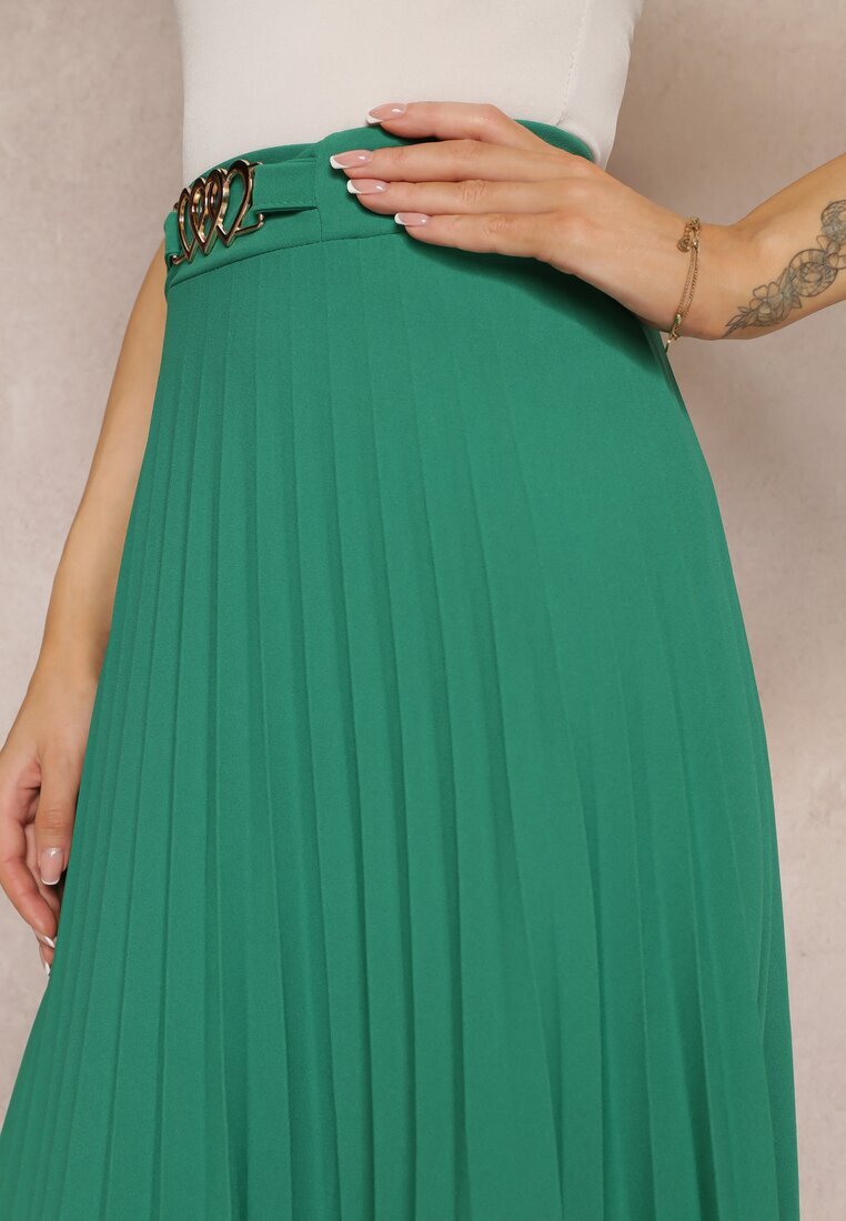 new collection Fustă Plisată Verde închis cu elastic în talie și cu inimioare Pearlis