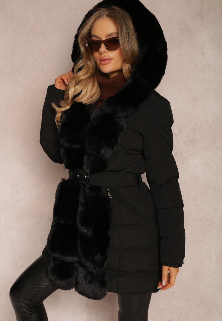 new collection Geacă neagră matlasată cu blană Kove