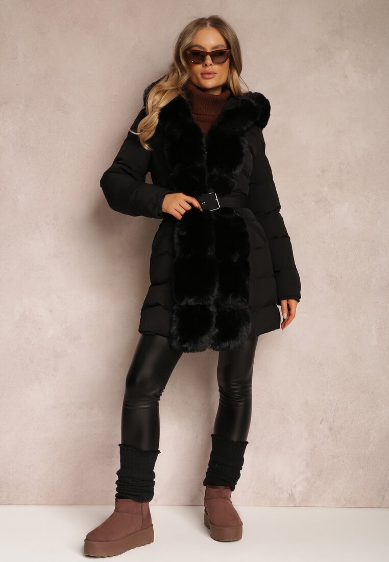 new collection Geacă neagră matlasată cu blană Kove