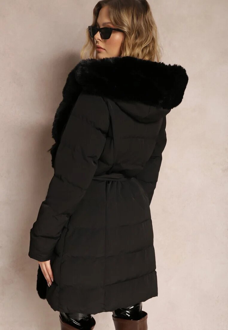 new collection Geacă neagră matlasată cu blană Kove