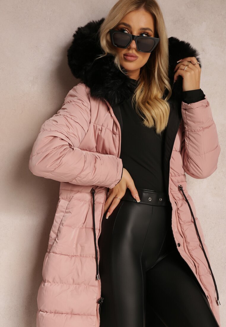 new collection Geacă Neagră Reversibilă cu elastic și Glugă cu Blană Divya