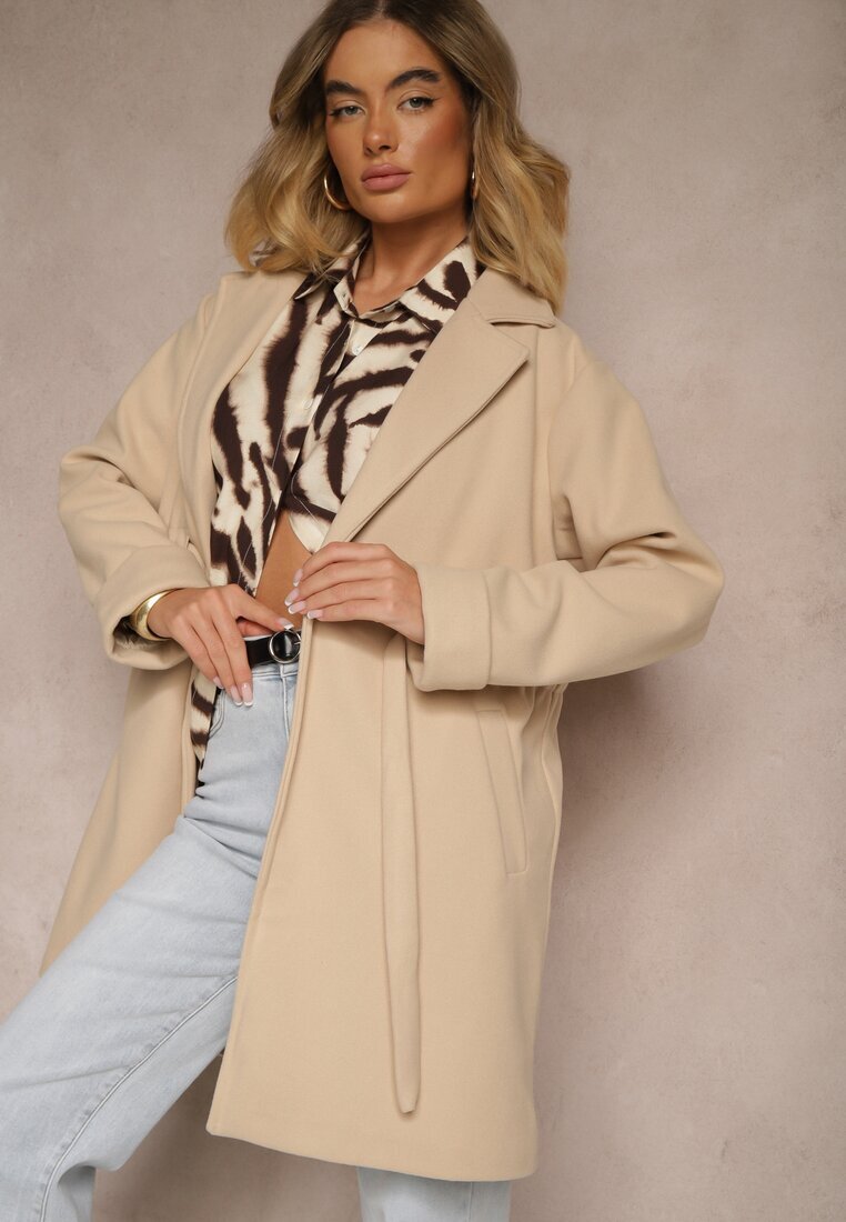 new collection Halat Bej cu cordon și încrețitură decorativă în talie Pittia