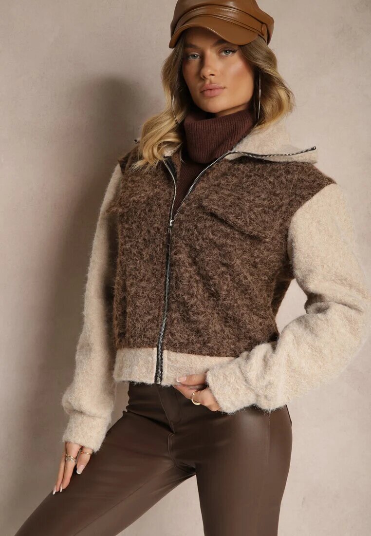 new collection Jachetă Maro De tranziție Boucle cu guler înalt și imitație de buzunare Lilarra