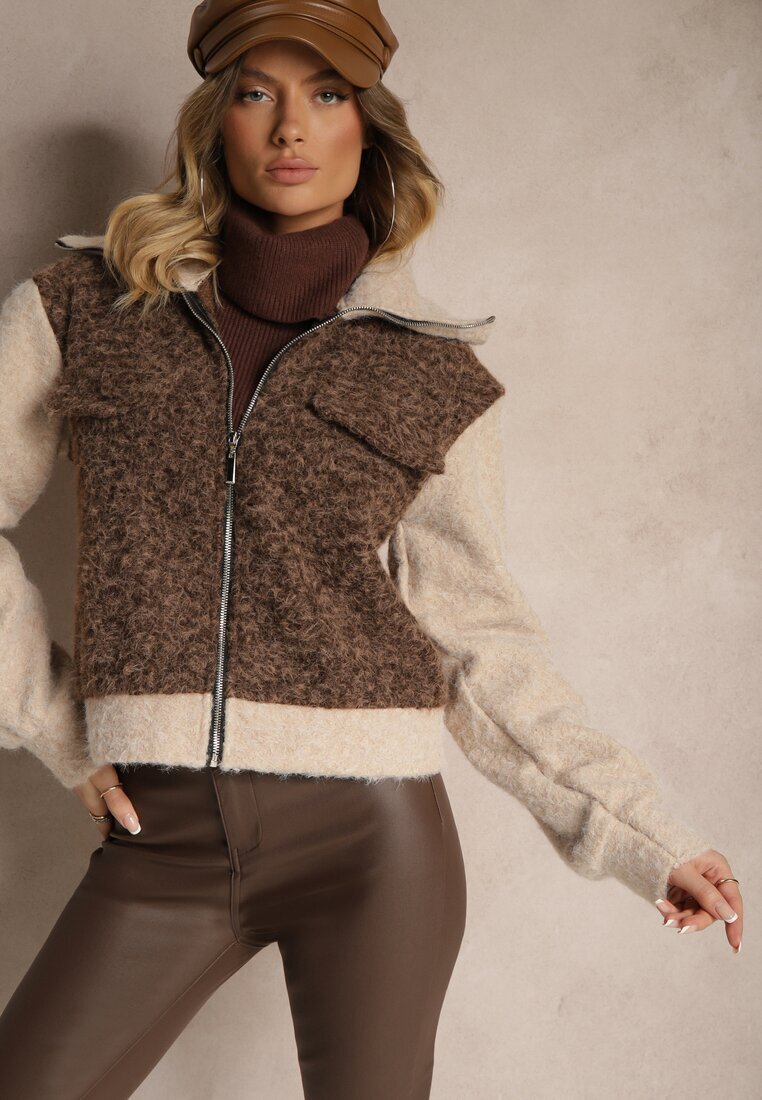 new collection Jachetă Maro De tranziție Boucle cu guler înalt și imitație de buzunare Lilarra
