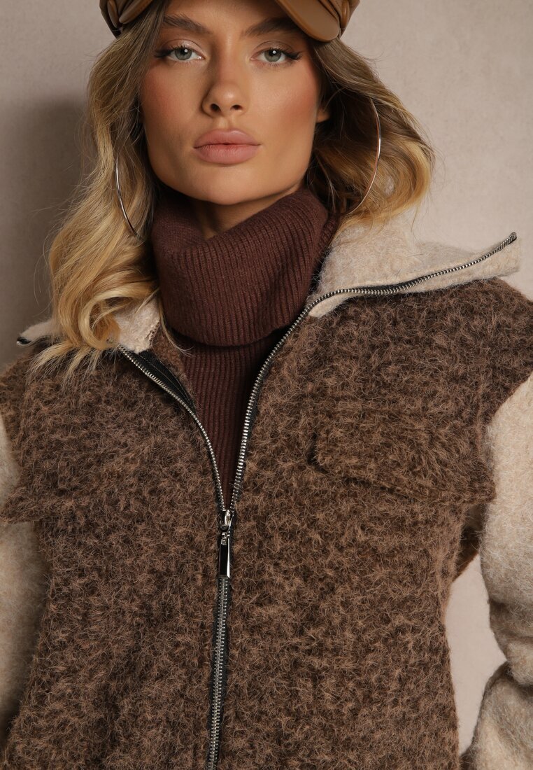 new collection Jachetă Maro De tranziție Boucle cu guler înalt și imitație de buzunare Lilarra