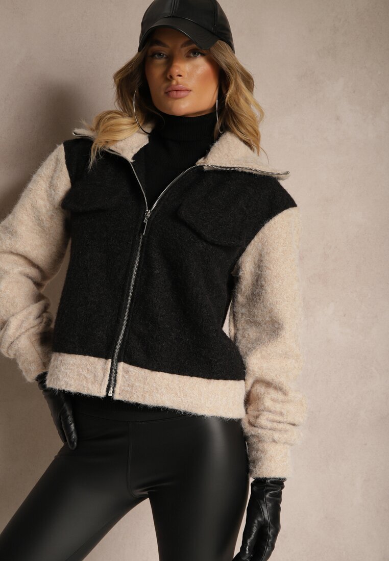 new collection Jachetă Neagră de tranziție Boucle cu guler înalt și imitație de buzunare Lilarra
