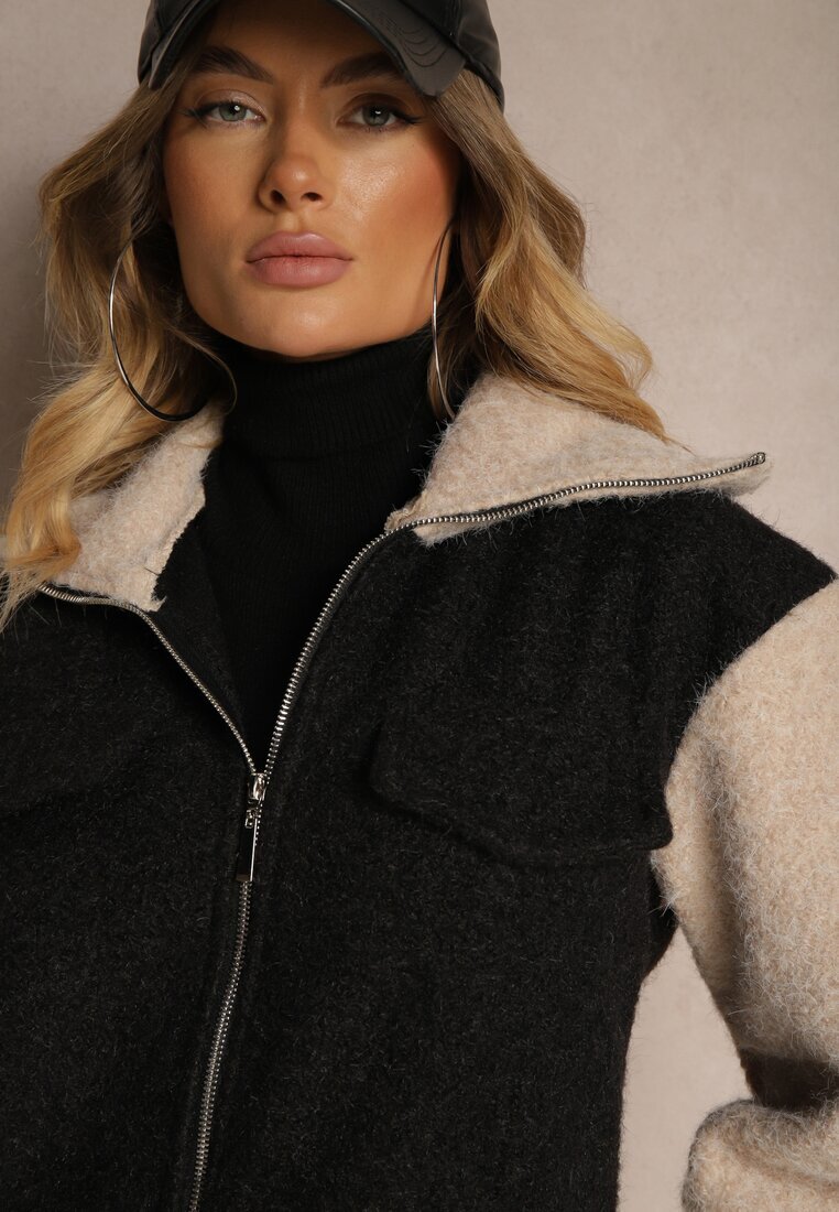 new collection Jachetă Neagră de tranziție Boucle cu guler înalt și imitație de buzunare Lilarra