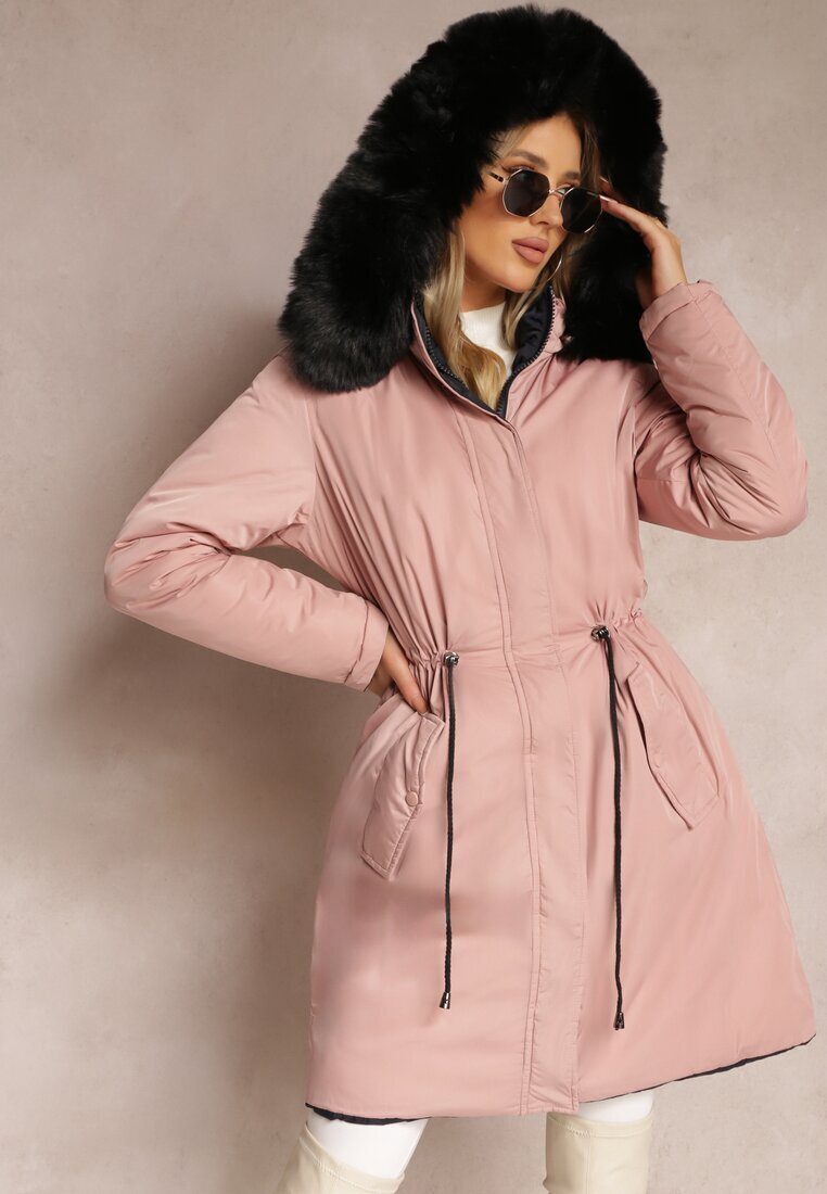 new collection Jachetă roz Reversibilă cu elastic și glugă cu blană Divya