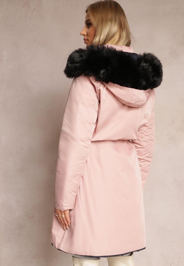 new collection Jachetă roz Reversibilă cu elastic și glugă cu blană Divya