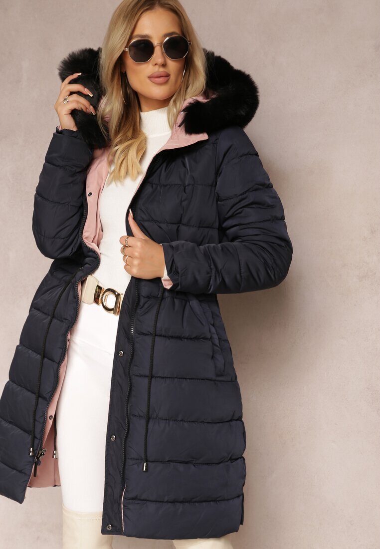new collection Jachetă roz Reversibilă cu elastic și glugă cu blană Divya