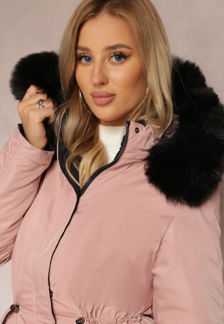 new collection Jachetă roz Reversibilă cu elastic și glugă cu blană Divya