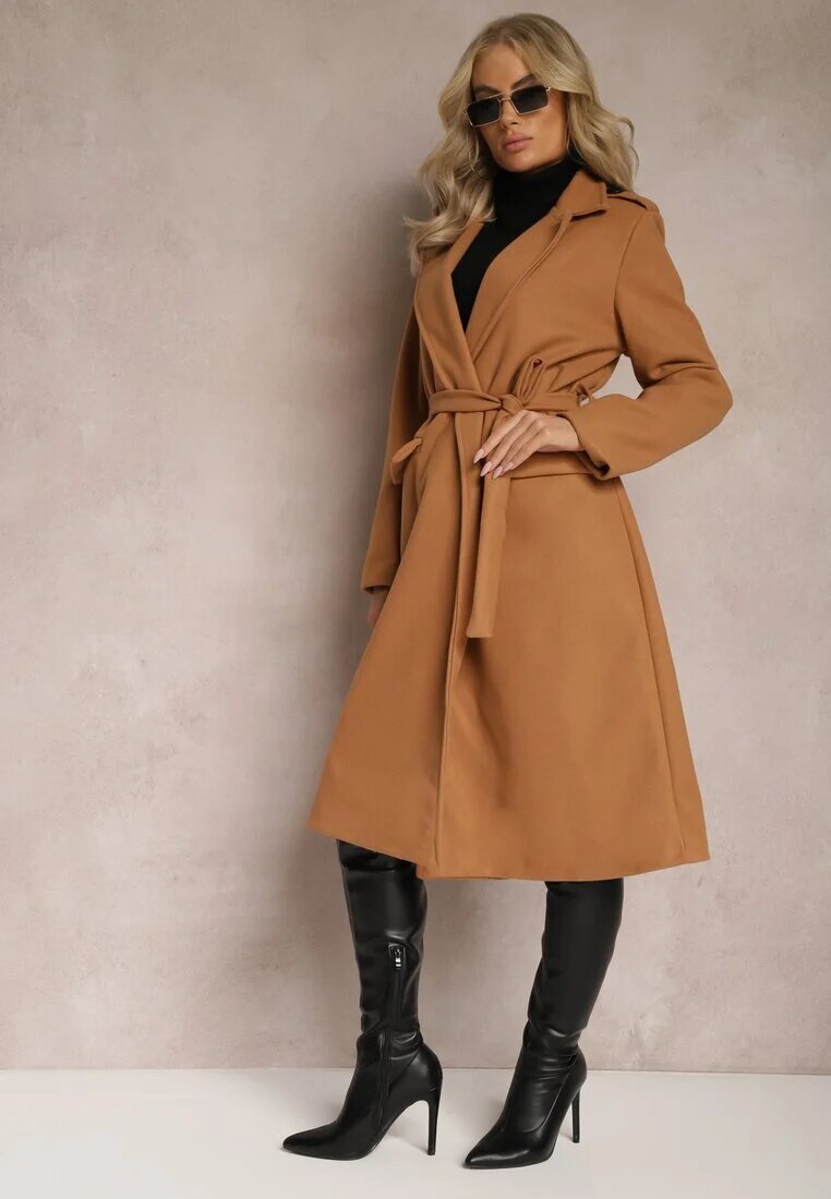 new collection Palton Cintrat Bej închis cu centură care se leagă Seraphique